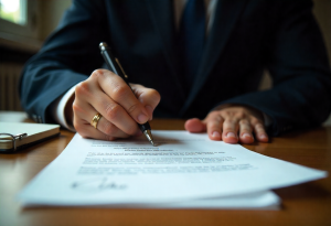 Una persona está firmando un contrato laboral como parte de una asesoría personal y de los servicios de optimización profesional.