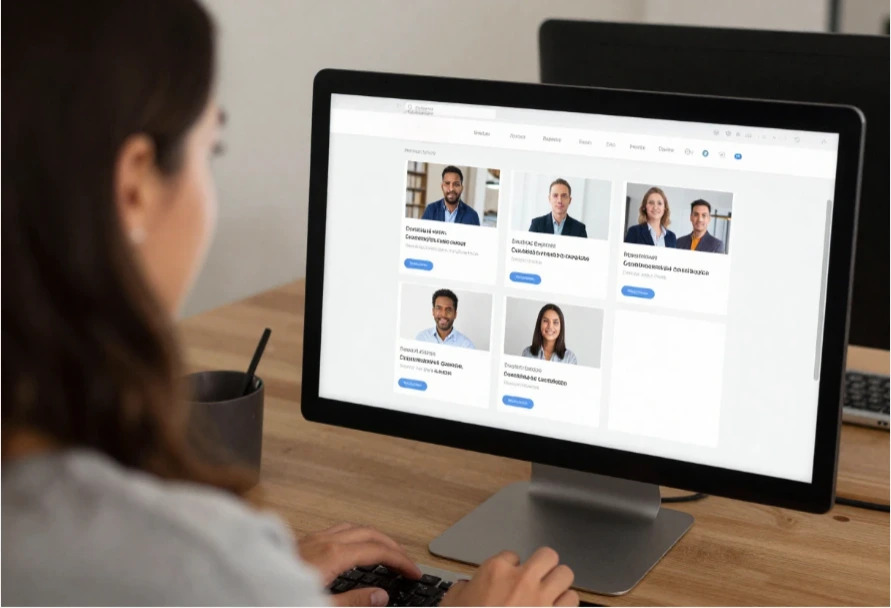 Una pantalla está mostrando un sistema de gestión de candidatos con los perfiles organizados para los procesos de selección eficientes.