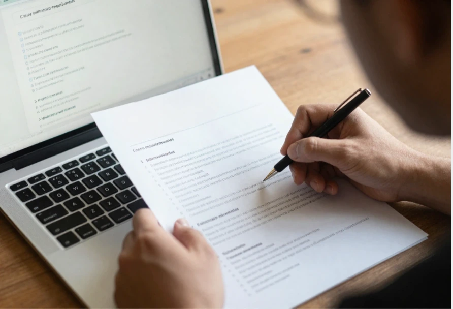 Una persona revisando un documento de CV como parte de la optimización de CV para los procesos de selección automatizados.