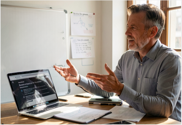 Un asesor profesional está explicando cómo hacer un curriculum vitae atractivo evitando los errores más comunes dentro de un CV.