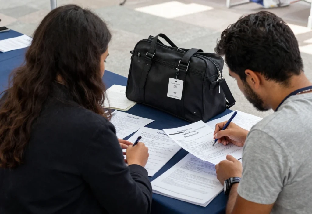 Personas llenando documentos durante proceso de reclutamiento y seleccion de talento en empresas para acceder a ofertas de trabajo actuales.