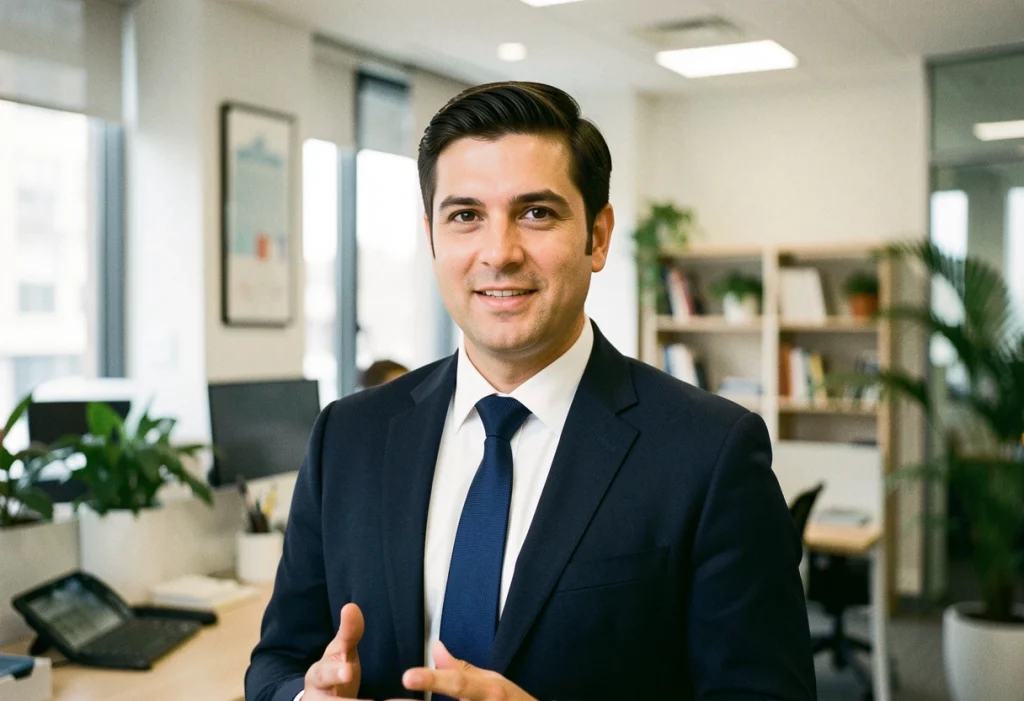 Candidato profesional preparado para una entrevista mientras busca oportunidades laborales en bolsa de trabajo becarios para iniciar su crecimiento profesional.